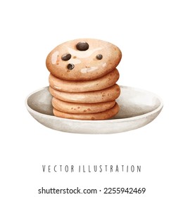 watercolour cookies, chocolate vector illustration