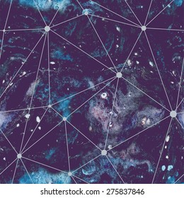 Watercolour cosmic seamless pattern. Vector hand illustrate.