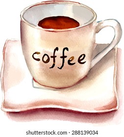 A watercolour cup of coffee, scalable vector drawing