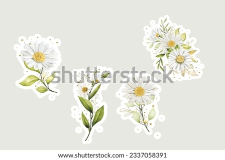 Watercolour daisy bouquet and branch sticker illustration  ストックフォト © 