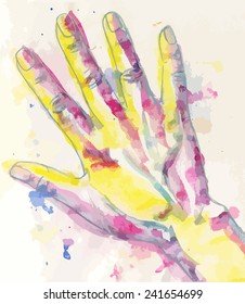 Water-colour drawing of humans hand