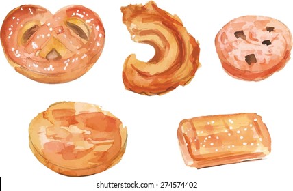 A watercolour drawing of traditional Danish butter cookies, scalable vector graphic