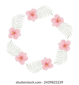 watercolour floral circle frame hand drawn illustration