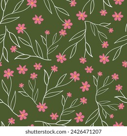 watercolour floral seamless repeat pattern on a beige background in autumn colour palette
