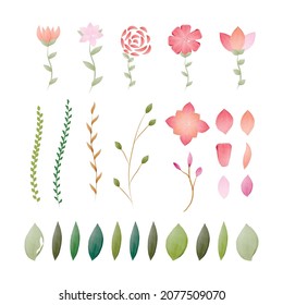 Flor acuarela, hoja, rama. Tarjeta de elemento, boda, invitación