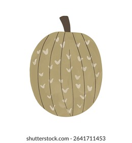  Watercolour green pumpkin Pumpkin with leaf and flower pattern. Vector autumn illustration
