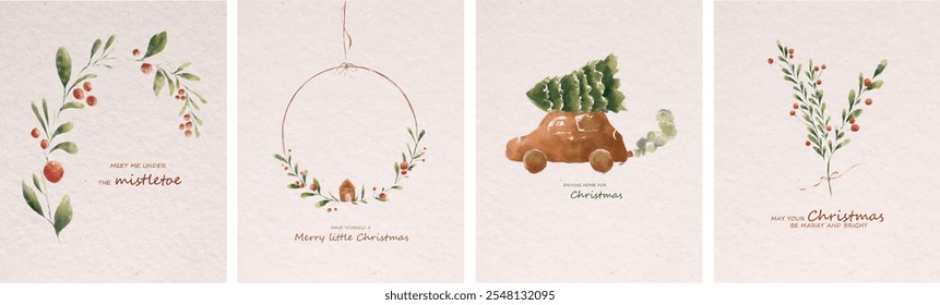 Watercolour hand drawn Christmas cards