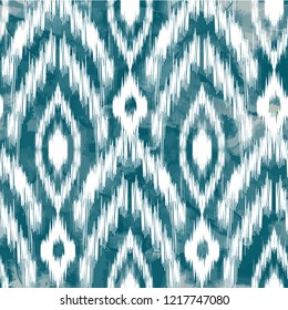 Watercolour Ikat Ogee background - Ethnic folk seamless pattern. Abstract background for textile design, wallpaper, surface textures. Boho Style