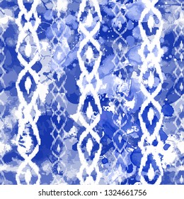 Watercolour Ikat Ogee background - Ethnic folk seamless pattern. Abstract background for textile design, wallpaper, surface textures. Boho Style