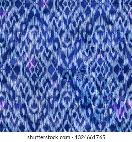Watercolour Ikat Ogee background - Ethnic folk seamless pattern. Abstract background for textile design, wallpaper, surface textures. Boho Style