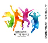 Watercolour Jumping People Vector. 
