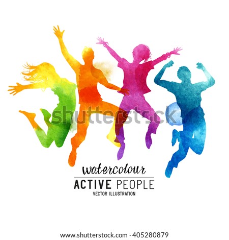 Watercolour Jumping People Vector. 