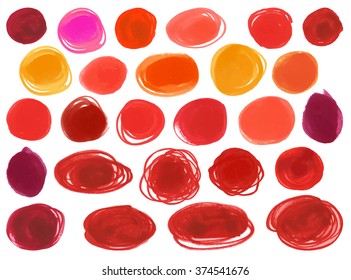 Watercolour marker circle vector textures similar to the women's lipstick, cosmetics. Mega-useful pack for you to drag and drop onto your designs. marker design elements bright red colors