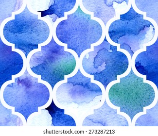 Watercolour moroccan background. Seamless vector pattern. EPS 10.