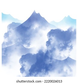 watercolour mountain landscape. mountain cloudy of watercolour background. watercolour art for poster, wallpaper, presentation, and banner graphic vector.