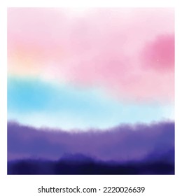 Gebirgslandschaft mit Wasserfarbe. Gebirgswolke auf Aquarellhintergrund. Aquarellkunst für Poster, Wallpaper, Präsentation und Banner-Grafik-Vektorgrafik.