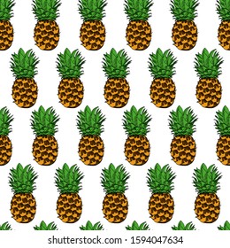 Watercolour original natural pineapple with calligraphy text for poster, cards, branding, decor