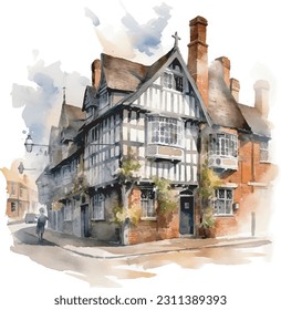 Watercolour painting, building, landmark, Urban sketch