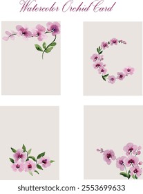 watercolour purple pink orchid for card, frame, and invitation design