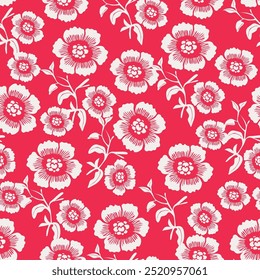 acuarela rojo floreciente patrón floral sin fisuras, boceto de línea, flores delicadas, hojas verdes, diseño para la moda, tela, textil, Fondo de pantalla, cubierta, Web