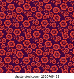 acuarela rojo floreciente patrón floral sin fisuras, boceto de línea, flores delicadas, hojas verdes, diseño para la moda, tela, textil, Fondo de pantalla, cubierta, Web