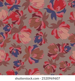 watercolour red blooming floral seamless pattern, line sketch ,delicate flowers, green leaves, Design for fashion , fabric, textile, wallpaper, cover, web