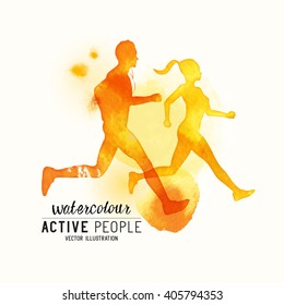 Watercolour running People Vector. Active people running. Watercolour style. Vector illustration.