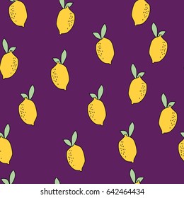 Watercolour seamless pattern. Lemons and leaves 