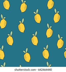 Watercolour seamless pattern. Lemons and leaves 