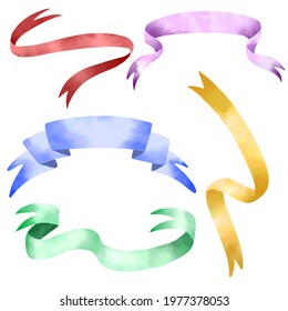 watercolour set of Ribbon hand drawing, red ribbons, gold ribbon, blue ribbon, green ribbon