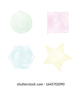 watercolour set of shapes (circle, rectangle, hexagon, star) isolated on white background, vector/illustration