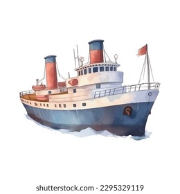 Watercolour ship isolated on white background in watercolour style. wall art. Boys room decor