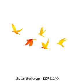 Watercolour silhouette of flying birds on white background. Inspirational body flash tattoo ink. Vector.