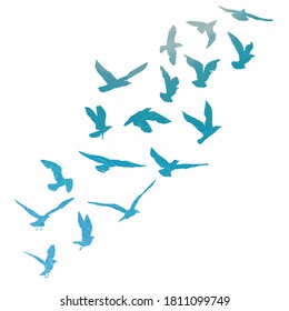 Watercolour silhouette of flying birds seagulls on white background. Inspirational for body or flesh tattoo ink of sea birds. Vector.