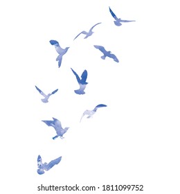 Watercolour silhouette of flying birds seagulls on white background. Inspirational for body or flesh tattoo ink of sea birds. Vector.