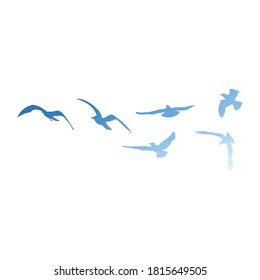 Watercolour silhouette of flying birds seagulls on white background. Inspirational concept for skin ink tattoo of sea birds. Vector.