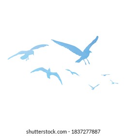 Watercolour silhouette of flying birds seagulls on white background. Inspirational body flash tattoo ink of sea birds. Vector.