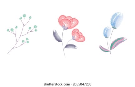 Watercolour single flowers in pastel colour