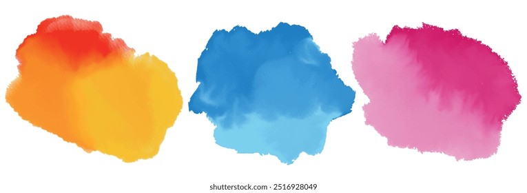 Watercolour splash pastel pink blue. Watercolor stroke orange aquarelle painting. Colourful watercolor backgrounds for business card, invitation template. Set of watercolor circles multicolored shades