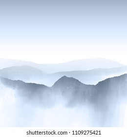 Watercolour style background of a mountain landscape