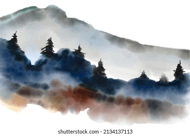 Fondo de un paisaje montañoso al estilo de las acuarelas
