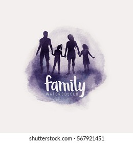 watercolour style family, Parents and children walking together. vector illustration