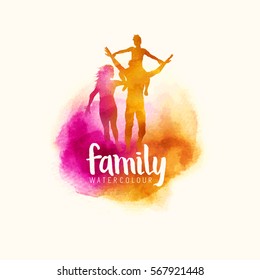 watercolour style family, Parents having fun with their child. vector illustration