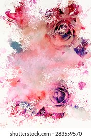 Watercolour toned roses greeting card, scalable vector graphic