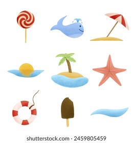 Watercolour vector holiday summer elements.