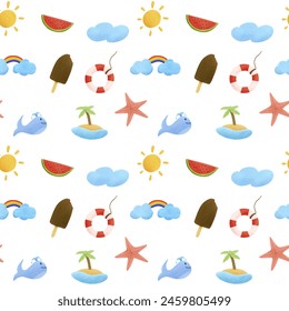 Watercolour vector seamless pattern summer vacation.