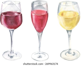 Watercolour wine set, vector drawing