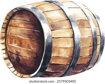 Watercolour wooden barrel set on white background. Watercolor  illustration vector
