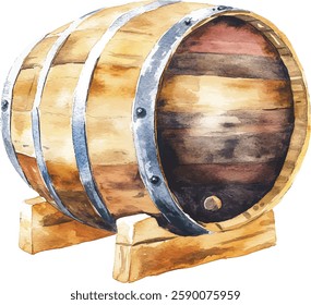 Watercolour wooden barrel set on white background. Watercolor  illustration vector
