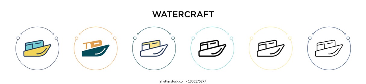 Watercraft icon in filled, thin line, outline and stroke style. Vector illustration of two colored and black watercraft vector icons designs can be used for mobile, ui, web